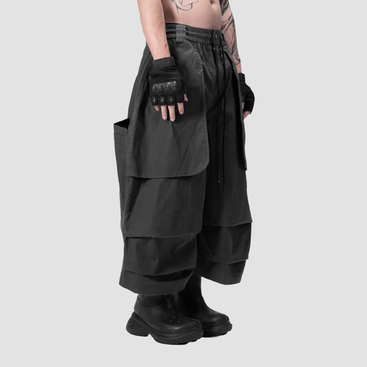 KNEE PLEATED JORTS - GREY