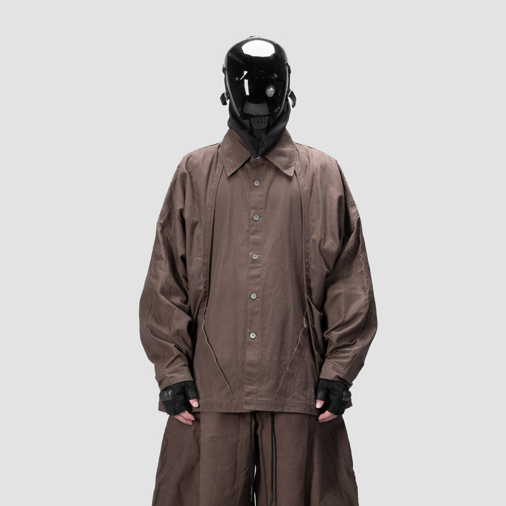 BACK PLEATED SHIRT - BROWN