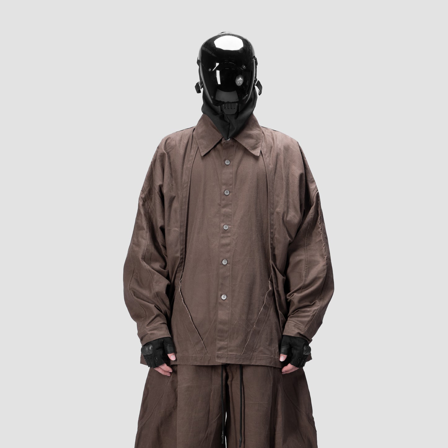 BACK PLEATED SHIRT - BROWN