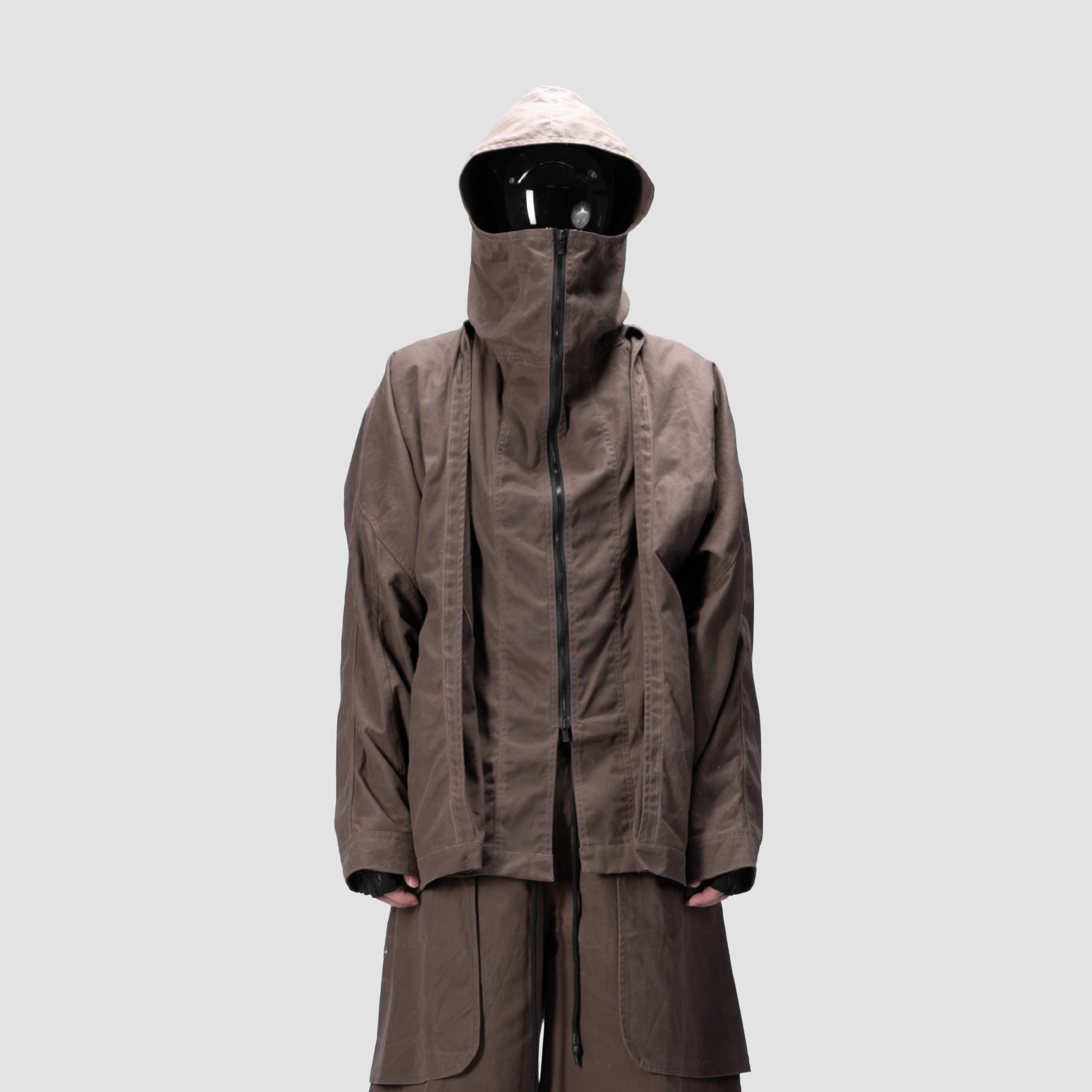 BACK PLEATED HOODED SHIRT - BROWN